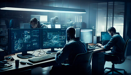 Modern Office with Creative Computer Scientists Working on Futuristic Projects.  Generative AI.
