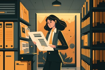 Canvas Print - Businesswoman using a digital tablet, a virtual online documentation database, and process automation to manage files effectively according to compliance guidelines. Generative AI