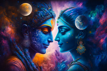 The Love of Radha and Krishna in a Magical Realm. Generative AI