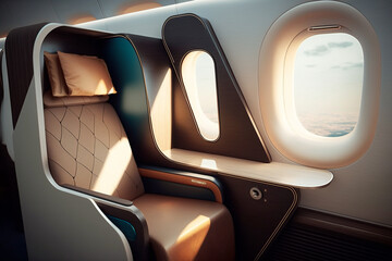 Luxurious first class airplane seat - AI generative