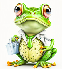 A small green frog doctor wearing a white coat - an ideal mascot for any scientific project. Perfect for evoking curiosity and making an impact visually. Generative AI