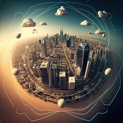 Poster - Concept of a modern city and a global communications network, generative ai