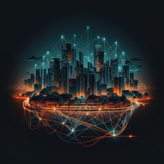 Poster - Modern city and global communication network concept, generative ai