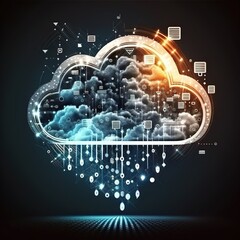 Poster - Downloading an isometric from the cloud. A digital service or application that sends data. Technologies for network computing. Server with a futuristic bent. The cyberspace, generative ai