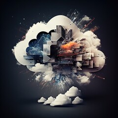 Poster - Downloading an isometric from the cloud. A digital service or application that sends data. Technologies for network computing. Server with a futuristic bent. The cyberspace, generative ai