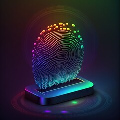 Poster - Fingerprint identification to access personal financial data. Idea for E-kyc (electronic know your customer), biometrics security, generative AI