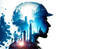Concept electricity industry banner. Double exposure of not real silhouette engineer worker over refinery tube oil factory business. Generation AI