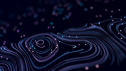 Fototapete - Abstract digital background from rounded colored lines. Information flow space. Big data visualization. 3D rendering.