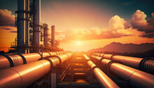 Industry Pipeline Transport Petrochemical, Gas And Oil Processing, Furnace Factory Line, Rack Of Heat Chemical Manufacturing, Equipment Steel Pipes Plant With Generative AI.