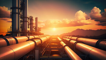 industry pipeline transport petrochemical, gas and oil processing, furnace factory line, rack of hea