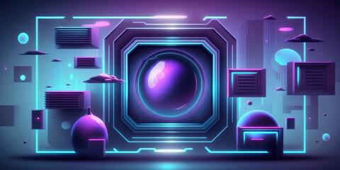Wall Mural - abstract geometric backdrop in purple and blue. notion of cyberpunk. Scene for marketing, technological, banner, cosmetic, fashionable, and commercial purposes. Science fiction illustration. Display o