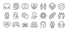 Love, Friendship, Care And Charity Concept Editable Stroke Outline Icons Set Isolated On White Background Flat Vector Illustration. Pixel Perfect. 64 X 64.