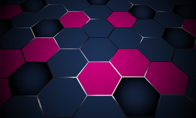 Wall Mural - dark blue and pink hexagonal abstract technology background. vector illustration