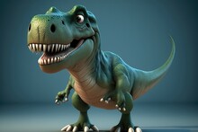3D Cute Tyrannosaurus Rex Cartoon. A Group Of Primitive Reptile Dinosaurs From The Cretaceous Period. Generative AI