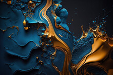 Abstract Paint Background By Deep Blue And Gold Color With Liquid Fluid Texture In Luxury Concept - Created With AI