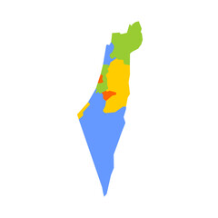Canvas Print - Israel political map of administrative divisions - districts, Gaza Strip and Judea and Samaria Area. Blank colorful vector map.