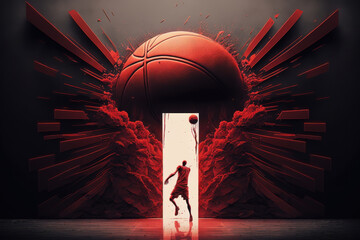 Illustration of a basketball in 3d style. Futuristic sports concept. AI generation