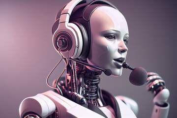 Humanoid AI cyborg working in a call center. generative AI