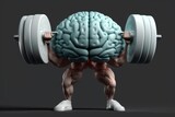 Fototapeta  - Human brain lifting a heavy dumbbell. The concept of mind training. Generative AI.