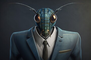 Poster - Portrait of insect in a business suit. Generative AI.