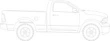 Pickup Truck Silhouette Outlined, Side View Illustration	