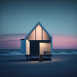 Small luxury modern beach house. Beach house. generative ai. Modern scandinavian architecture. Minimalistic villa by the sea