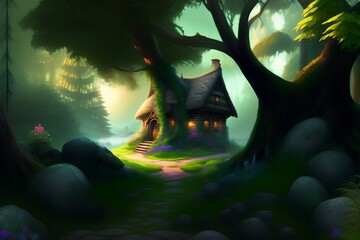 Magic house in fantasy world - Illustration