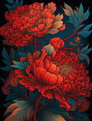 Wall Mural - Bright red peonies, Generative Ai