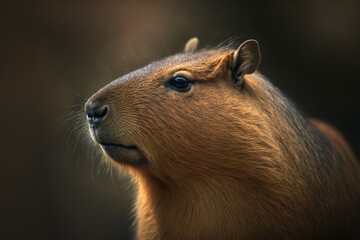 Wall Mural - Capybara cute portrait. Wild big carpincho face close up view. Zoo brown capybara head