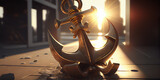 An anchor illuminated by sunlight