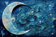 Relaxing moon illustration sleep dreaming dreams dreamy restful calm peaceful night goodnight crescent moon sweet starry night sky Mixed Media style collage art  (generative AI, AI)