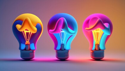Wall Mural - colorful glowing idea bulb lamps, visualization of brainstorming, bright idea and creative thinking,