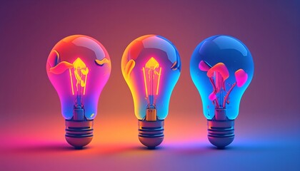 Wall Mural - colorful glowing idea bulb lamps, visualization of brainstorming, bright idea and creative thinking, generative ai