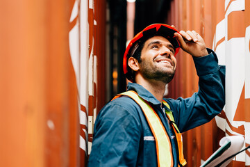 A worker working at container , Man worker managing the import and export container.