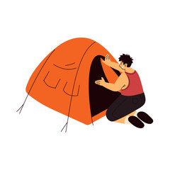 Poster - man and camping tent