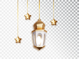ramadan lantern and star hanging 3d decorations. realistic islamic object collection isolated. arabi