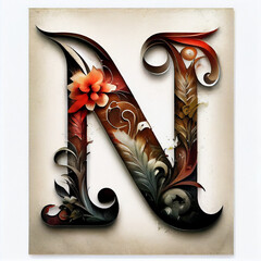 Wall Mural - The beauty of letter N in Asian calligraphy