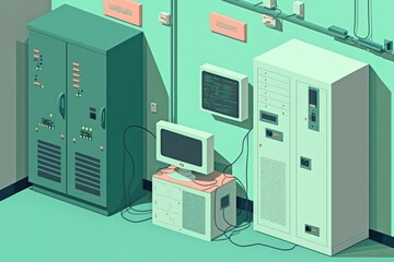 Poster - servers for networks are located in the domestic room. Generative AI