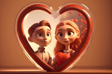 Wall Mural - Illustration of a cute couple of young people in love, valentines day concept. Generative AI.