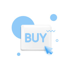 Poster - Buy blue 3D button in flat style isolated on yellow background. Vector illustration