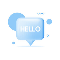 Poster - 3D spech bubble with Hi, Hello. Banner, speech bubble, poster and sticker concept with text Hello. Yellow bubble message hi, hello or hi there on white background banner, poster. Vector Illustration