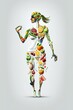 Healthy food concept. Woman body mead of fruits and vegetables.