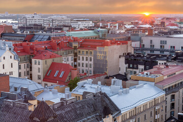 Canvas Print - Sunset Rays over Design District in Helsinki, Finland.