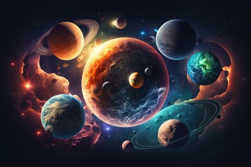 Wall Mural - planets, stars and galaxies in outer space showing the beauty of space exploration.