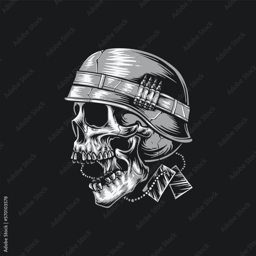 skull with military helmet vector Stock Vector | Adobe Stock