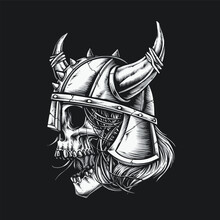 Skull With Viking Warrior Helmet Vector