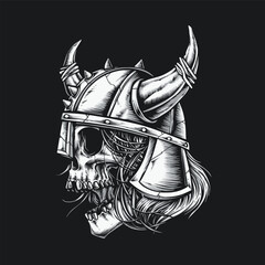 skull with viking warrior helmet vector