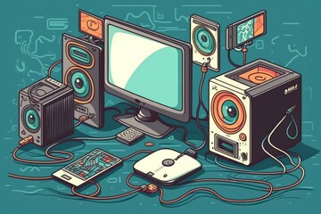Poster - internet multimedia concept using interconnected devices and computers. generative ai