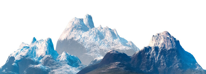 Fototapete - Snowy mountains Isolated on white background 3d illustration