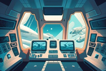 Canvas Print - Interior of a spaceship with a futuristic style. Generative AI